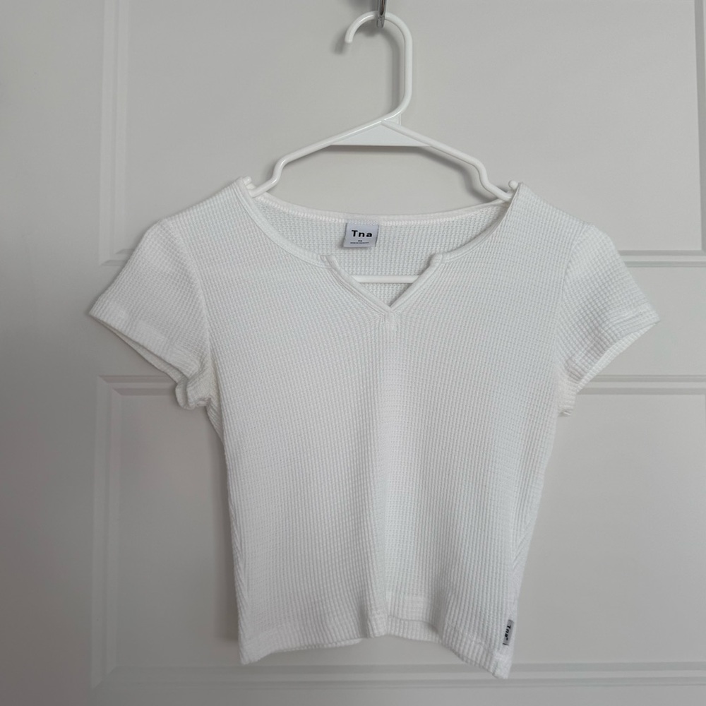 White Ribbed Short Sleeve Top XS TNA ARTIZIA